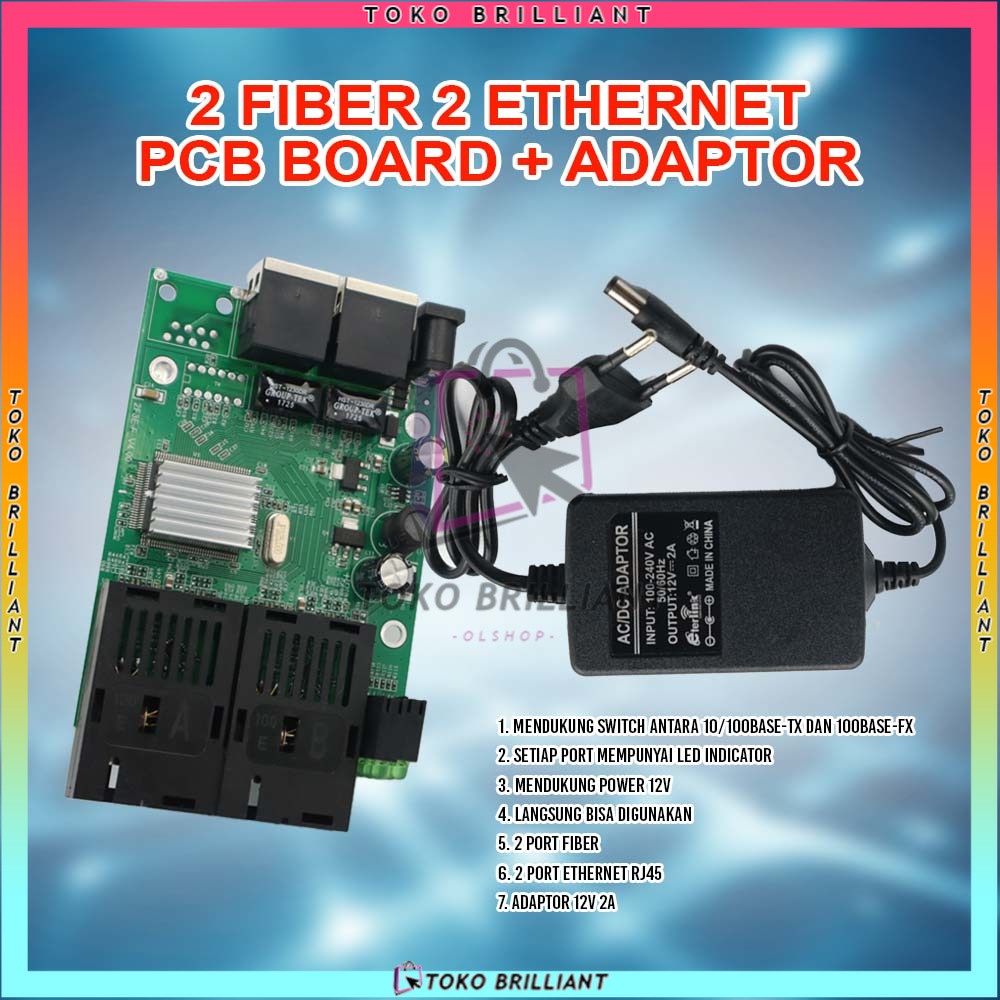 [BISA COD] Terbaru asli tangan pertama - MEDIA CONVERTER 2 FIBER 2 ETHERNET CM2F2E - 2F2E-PCB+Adaptor Atau PCS SAJA