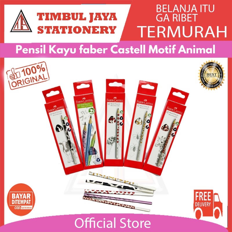 

Pensil kayu / pensil serut / pencil faber castell motif animal segitiga isi 12pcs