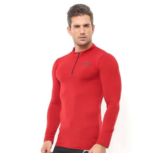 FPS-008MH Kaos lengan panjang sport fitness bodyfit FLEX merah hitam