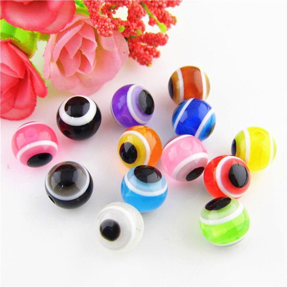 Gelang Manik-Manik Resin Agustinina 100Pcs Wanita Membuat Perhiasan Hadiah Bulat Evil Eye