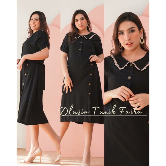 Dress Tunik Wanita Casual Korea Rayon Premium Lengan Pendek  Kerah Renda LD 110