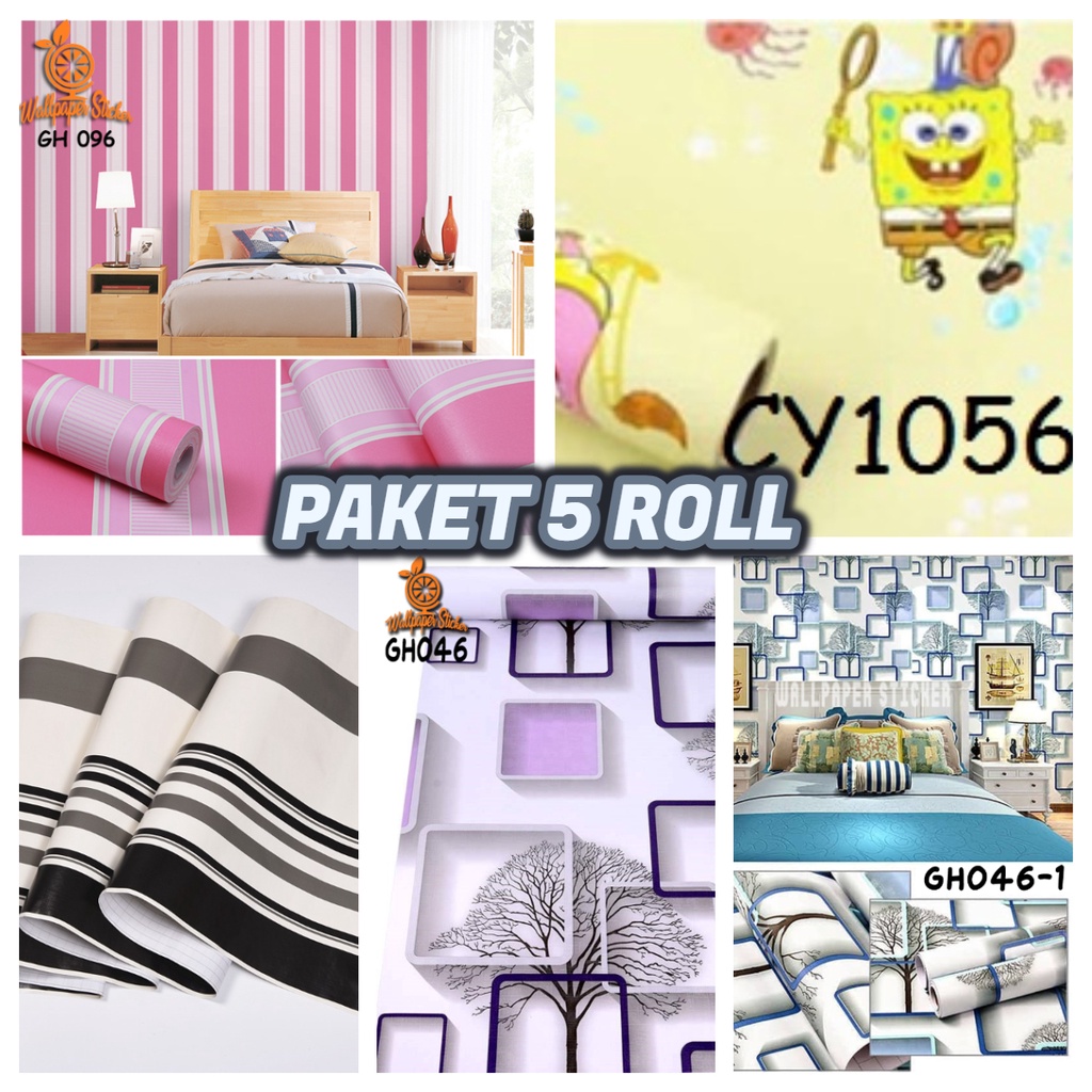 Murah Paket 5 Roll Walpaper  Dinding Anti Air Wallpaper DInding Kamar Tidur Motif ALBINO88