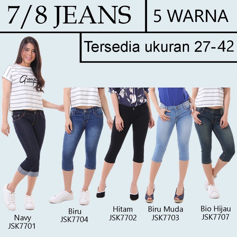 Celana  Pendek 7  8  Cewek Wanita Skinny Jeans Big Size 