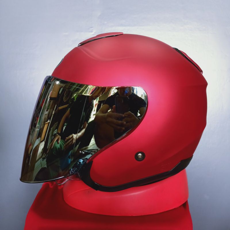helm kyt kyoto solid paket GANTENG TERMURAH (BISA COD)-Red dop kc gold