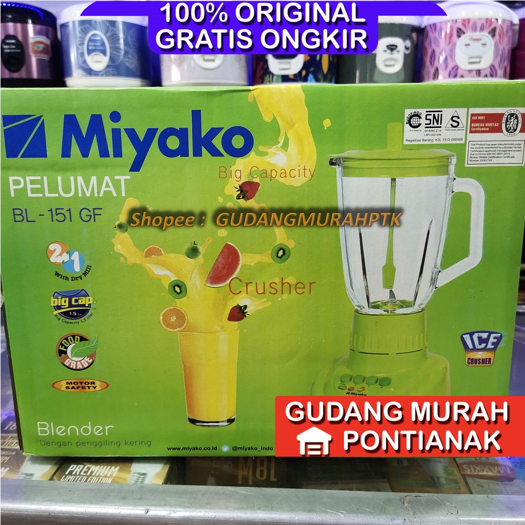 Blender Kaca 2in1 Miyako 1,5 Liter BL- 151 GF (BIG CONTAINER) lengkap pelumat basah dan kering
