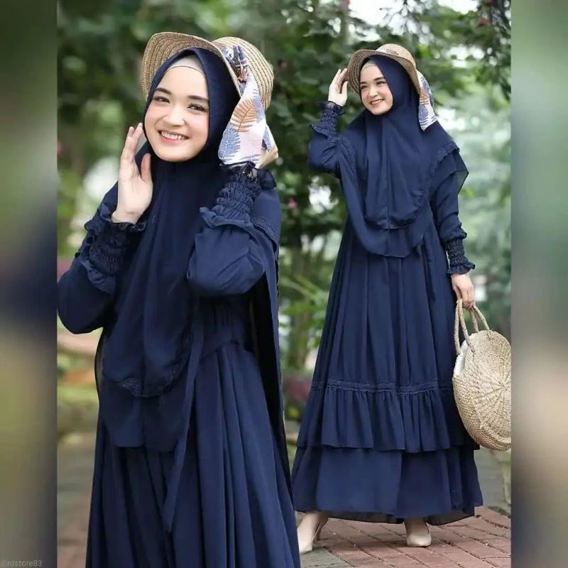 GAMIS SYAR'I CERUTY BABYDOLL FULL FURRING/MUTIA SYARI/GAMIS SYARI FULL FURRING L XL/GAMIS MUSLIM WANITA DEWASA/FAR MOSLEMSTORE