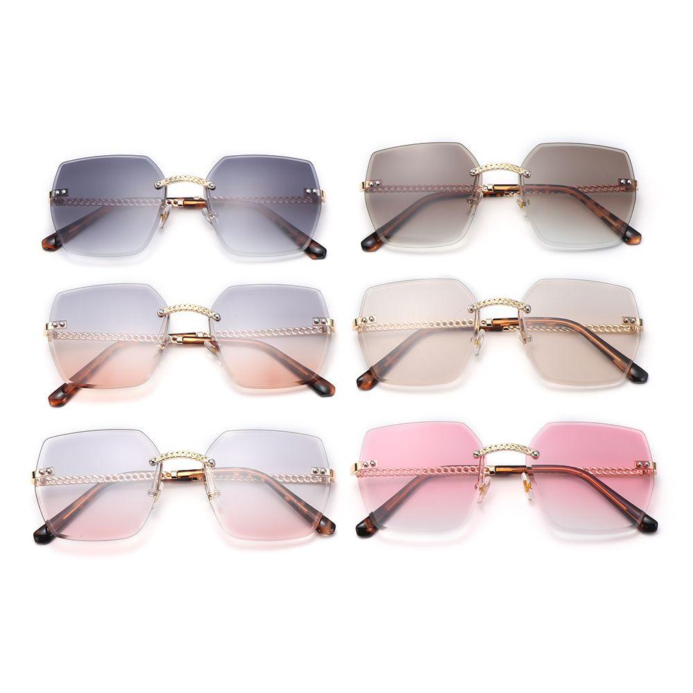 R-flower Rimless Rectangle Sunglasses Summer Square Sun Glasses UV400 Eyewear Berwarna Frameless Eyewear