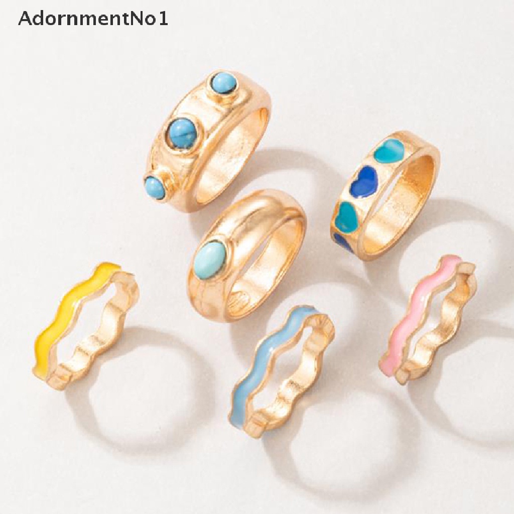 (AdornmentNo1) 6pcs / set Cincin Enamel Motif Bunga / Geometri / Geometri / Geometri / Geometri / Hollow Untuk Perhiasan Wanita / Hadiah