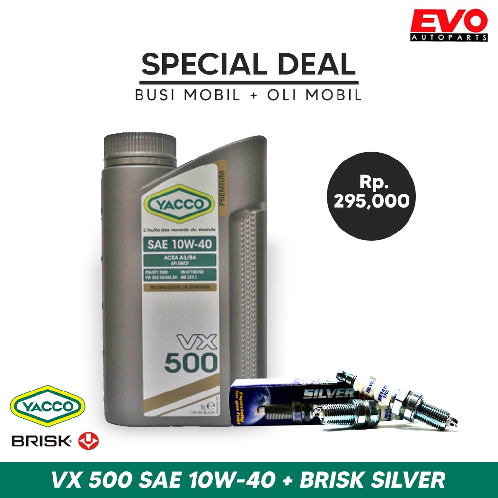 Paket Bundling Busi Mobil Brisk Silver dan Oli Mobil Yacco VX 500