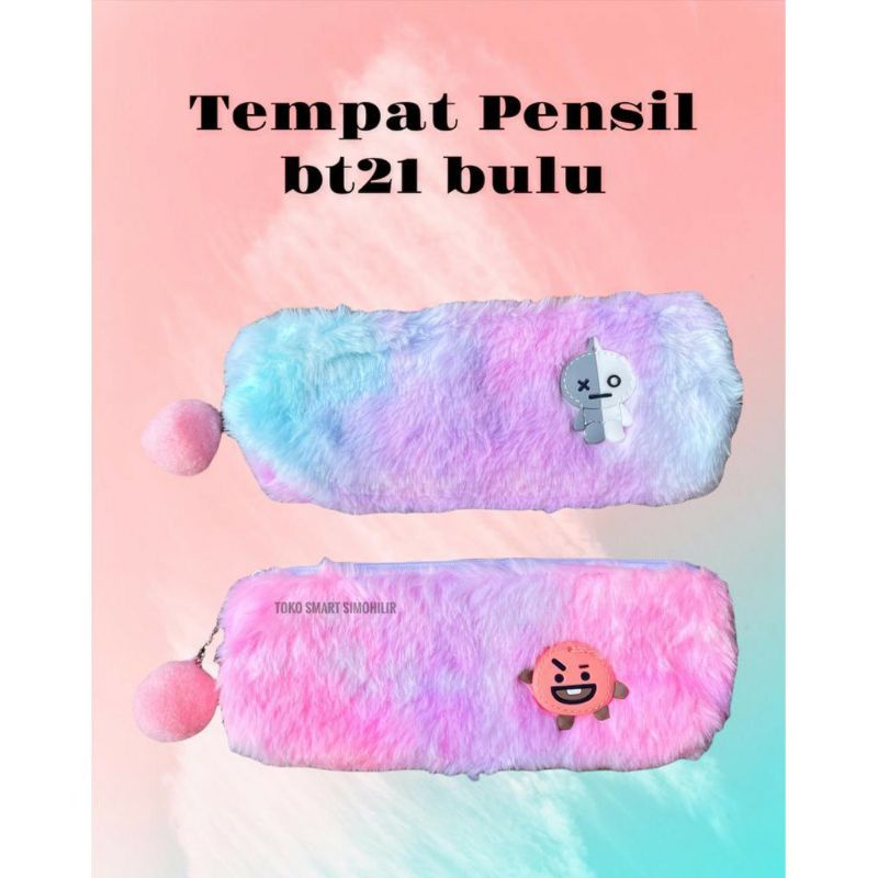 

tempat pensil bulu import/pencil case BT21 bulu import