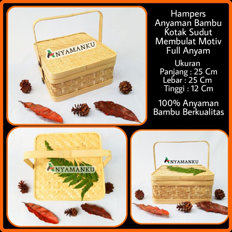 Keranjang Bambu/Hampers Bambu Kotak/Keranjang Parcel Lebaran/Wadah Roti/Rantang Bambu/besek hampers/