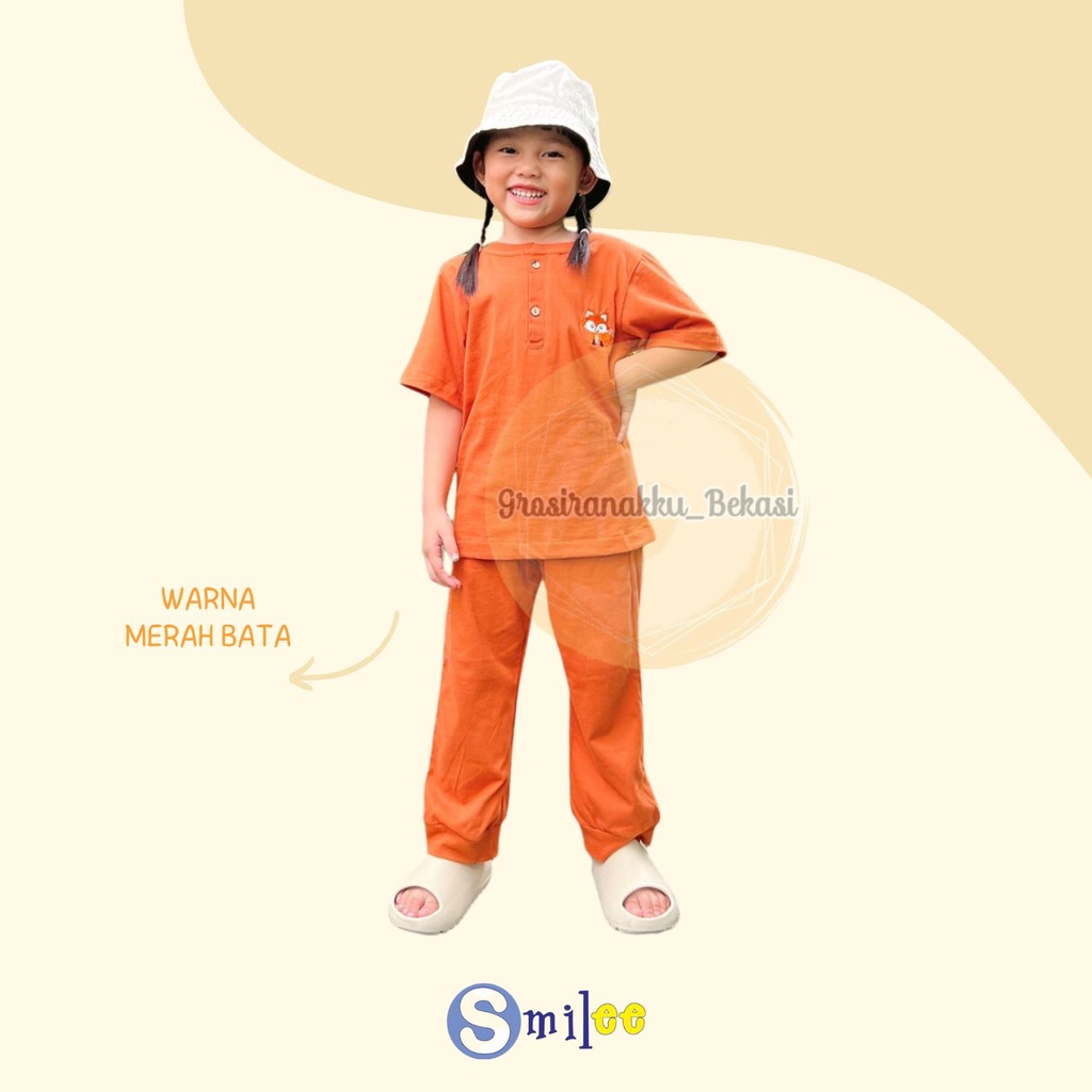 Setelan Anak Smilee Unisex Bomba Warna Merah Bata Size 1-5tahun