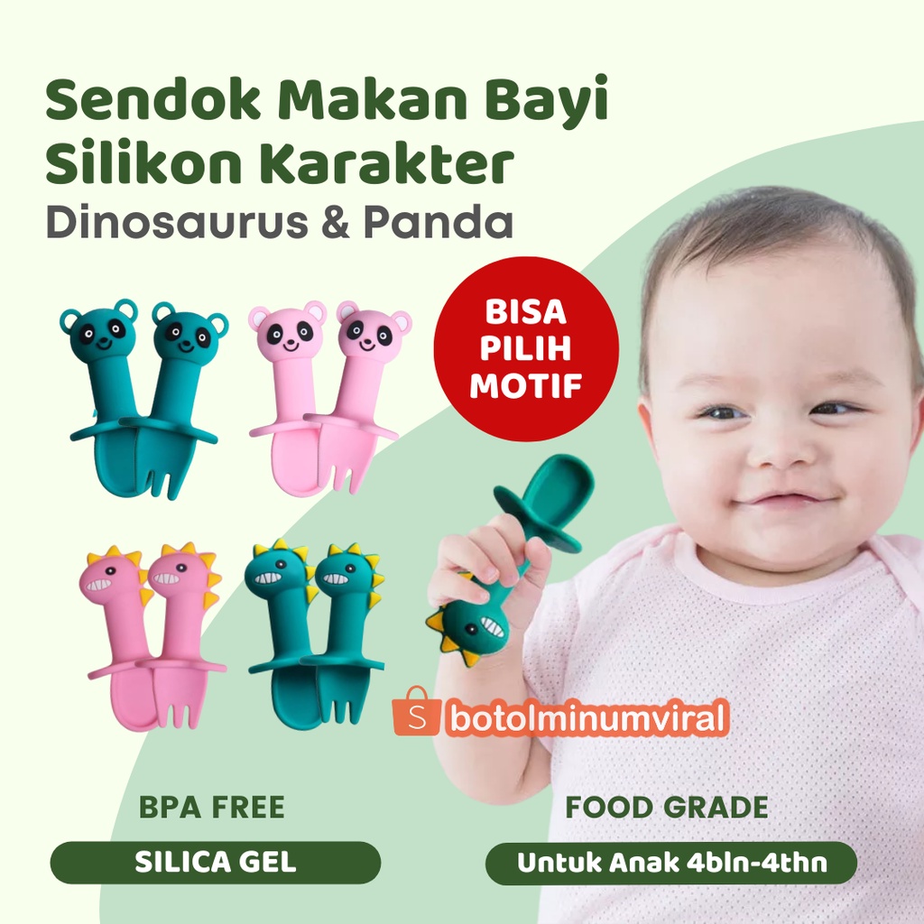 Sendok Makan Bayi Silicon Silikon Garpu Mini Baby Silicone Spoon Set Sendok