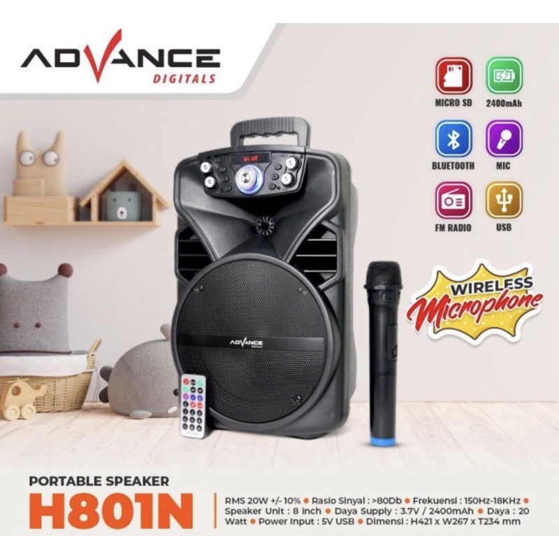 Speaker Advance H801N speaker portabel 8 Inch new free 1 mic Wireless