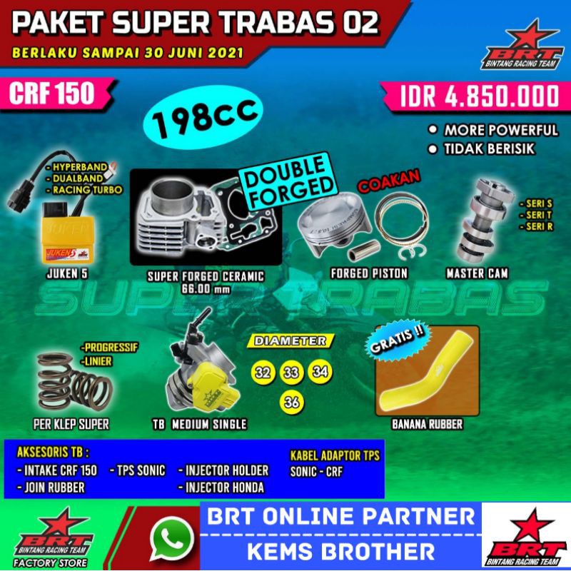 PAKET SUPER TRABAS 2 CRF 150 TOTAL 198 CC