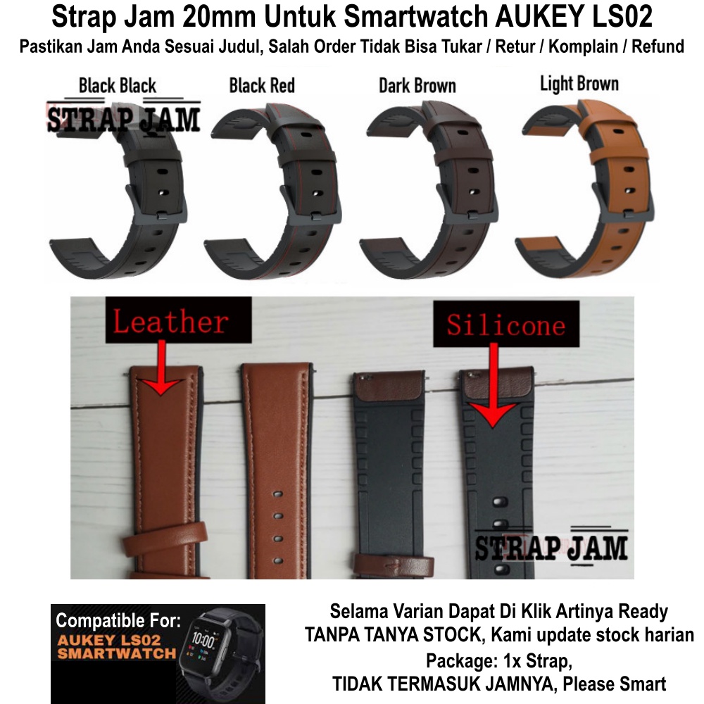 HYBRID Tali Jam Aukey LS02 LS-02 - Strap 20mm 2 In 1 Kulit Dan Rubber Jadi Satu