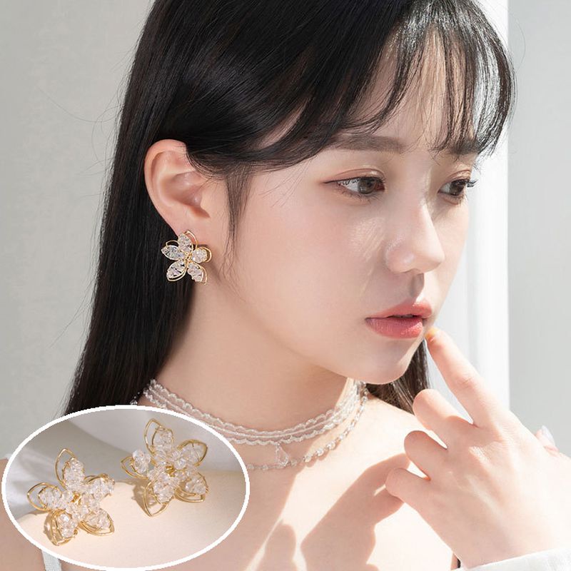 Vivian Earring/ anting bunga dua susun bertabur zircon Korean Style