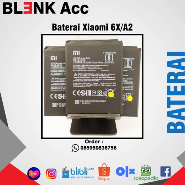 Battery Baterai Xiaomi Mi6X/ MiA2 BN36 Kualitas Original