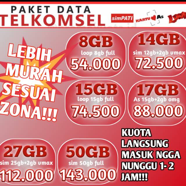 Kuota telkomsel, simpati, as, loop inject murah Langsung masuk