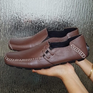 ENOZ X ZOVI - Spatu Slop Kulit Pria Rajut Coklat Kulit Asli COklat I Slip On Cowo Nyaman Ringan Kuat Sepatu Kerja Murah Keren Trendy Gaya