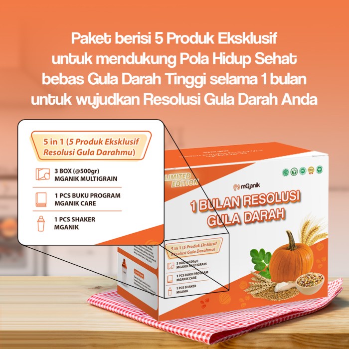 

Promo!! Paket 1 Bulan Mganik Multigrain 3 Box 60 Sachet Obat Diabetes