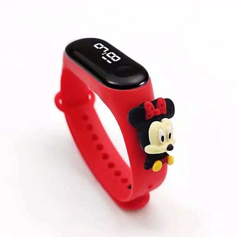 Jam tangan anak LED Display TAHAN AIR  elektronik arloji motif karakter kartun bahan rubber silikon-Red minnie