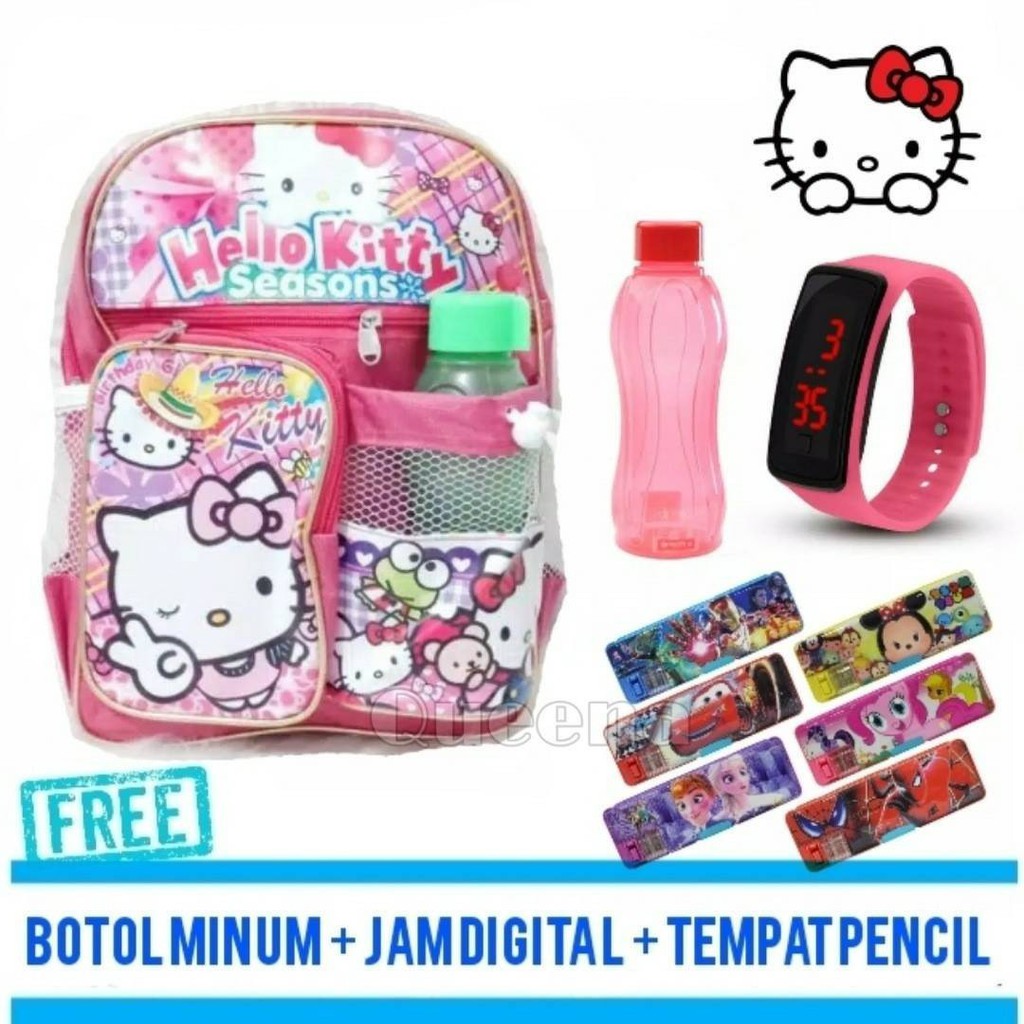 Tas Ransel Sekolah Anak Perempuan Paud TK SD Model Hello Kitty 4 in 1