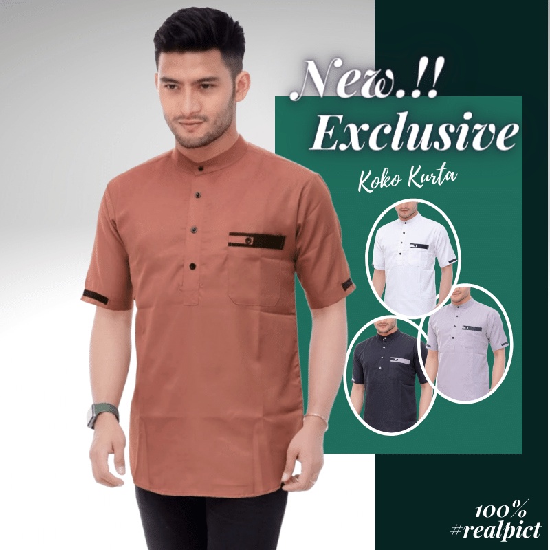 Baju Koko Kurta Dewasa Lengan Pendek Material Catton Adem Serap Keringat