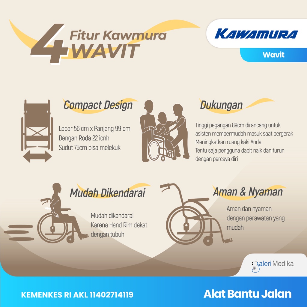 Kursi Roda Jepang Kawamura WAVIT / WA Ergonomic Wheelchair