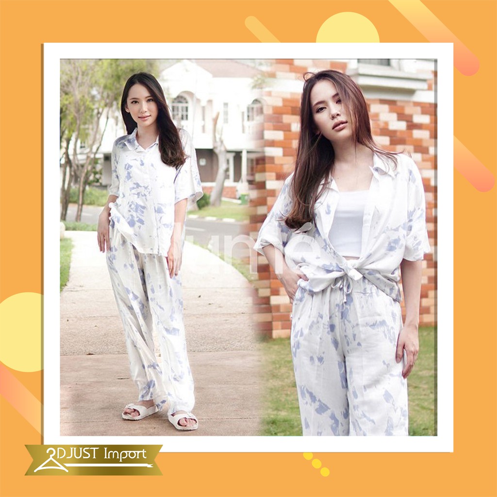 Baju Tidur Tie Dye Piyama Set Dewasa Lengan Pendek 1 Set