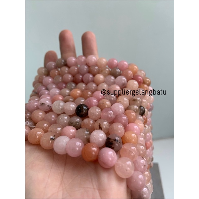 bahan batu import sun stone 10mm round stone beads natural pink peach