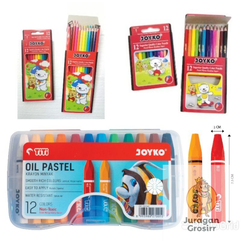 JG - JOYKO PENSIL WARNA PANJANG PENDEK ISI 12 WARNA CRAYON JOYKO oil pastel CP - S12 CP - 12PB