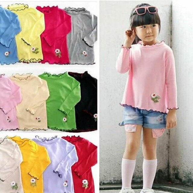 Kaos Turtleneck ruffle panjang 3-5 tahun