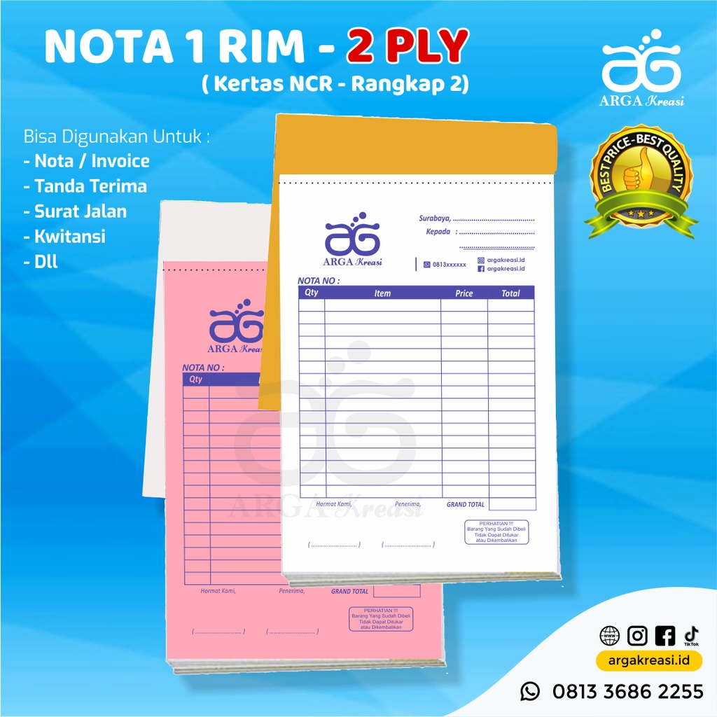 Jual Cetak Nota Custom 2 Ply 1 Rim Kwitansi Rangkap 2 Bon Olshop Kuitansi Toko Shopee Indonesia 0259