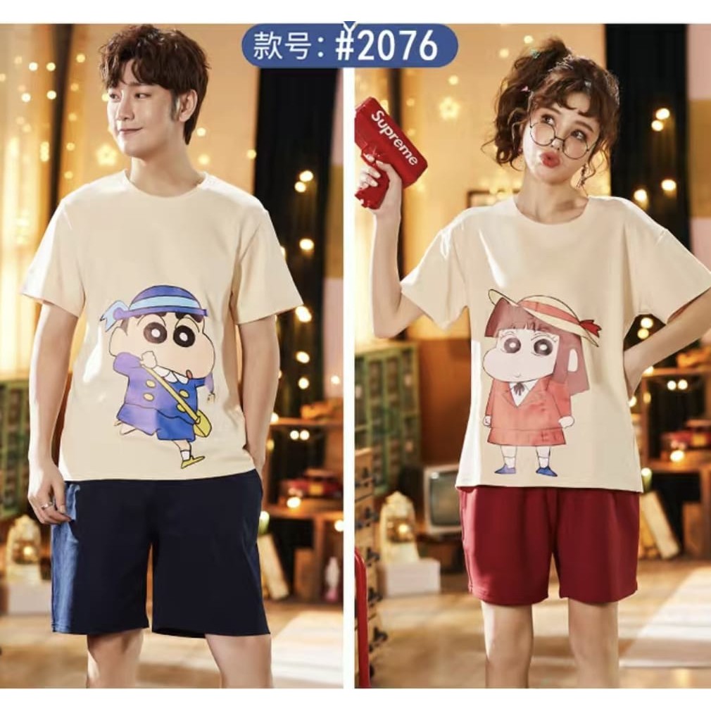 Setelan piyama 3/4 couple bahan kaos import HPcouple004