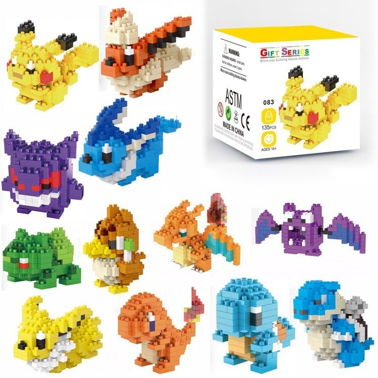 Angka Pokemon Anak Lucu Model Balok Bangunan Piec Plastik Berlian