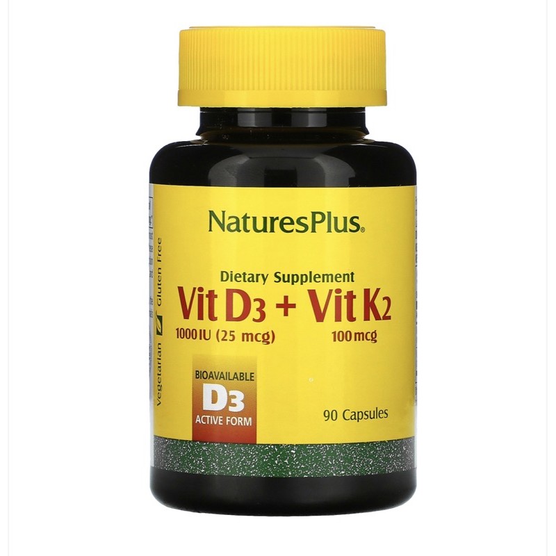 NATURES PLUS Vit D3 1000 iu + Vit K2, 90 Capsules / Vitamin D / Nature’s Plus