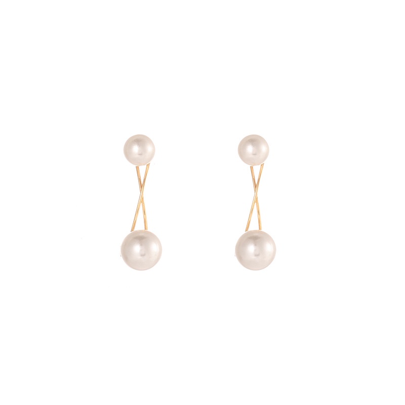 Sterling silver jarum Korea cross Mutiara busur anting-anting sederhana temperamen perjalanan sosial