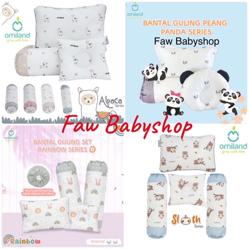 OMILAND Bantal Guling Set + Bantal Peang HALUS TIDAK BERBULU Series Rainbow Alpaca Sloth