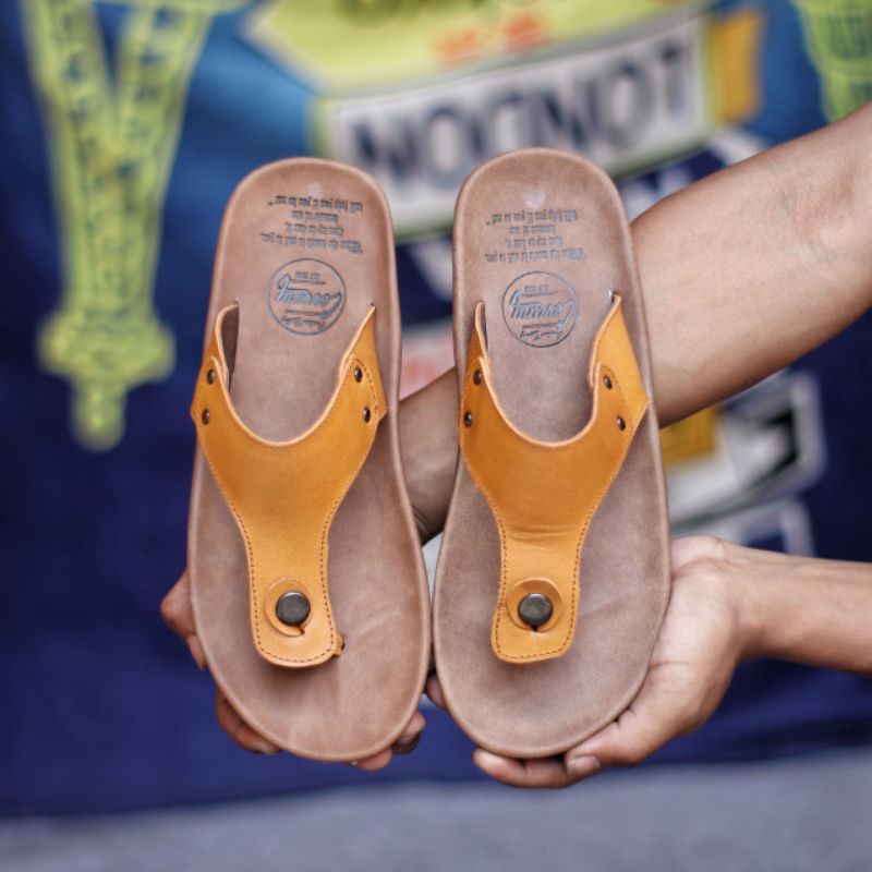 CLOVER Sandal Jepit Pria Sendal Jepit Casual Kulit Asli Ringan Santai Nongkrong Pantai