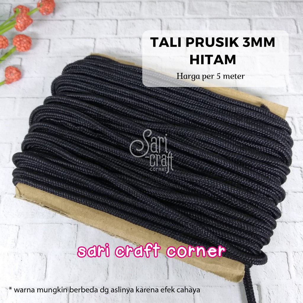 Tali Prusik 3mm Hitam Polos - Bahan Gelang