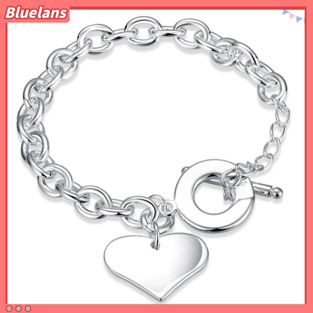 Gelang Bangle Lapis Silver Bentuk Hati Untuk Wanita