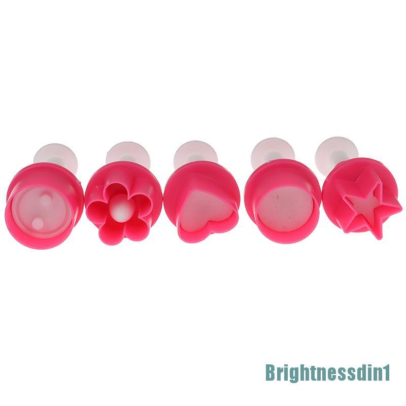 5 Pcs / set Pemotong Kue Fondant Biskuit Bentuk Bintang Hati Plum Blossom 1 In 1