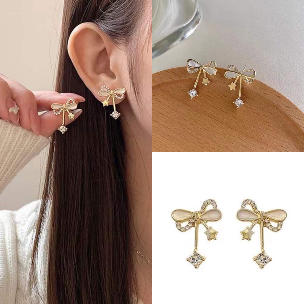 【COD Tangding】Anting Tusuk Gantung Desain Pita Untuk Wanita