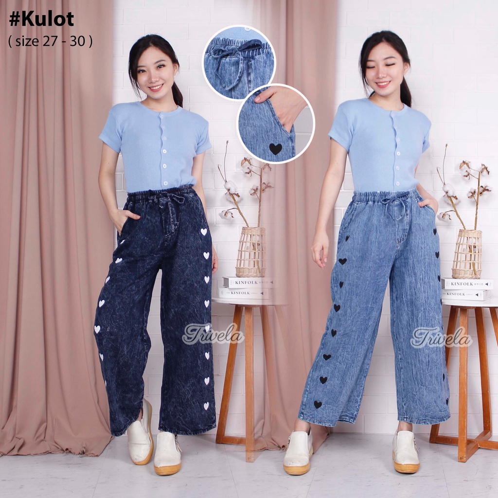 TRIVELA - Kulot Denim All Size Love Sablon / Kulot Karet Love all size fit to XL