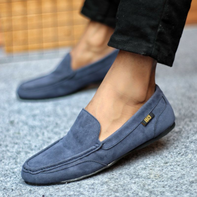 MODMEX NAVY Sepatu Pria Casual Spatu Slip On Slop Selop Kasual Santai Keren Murah Original Kulit Suede
