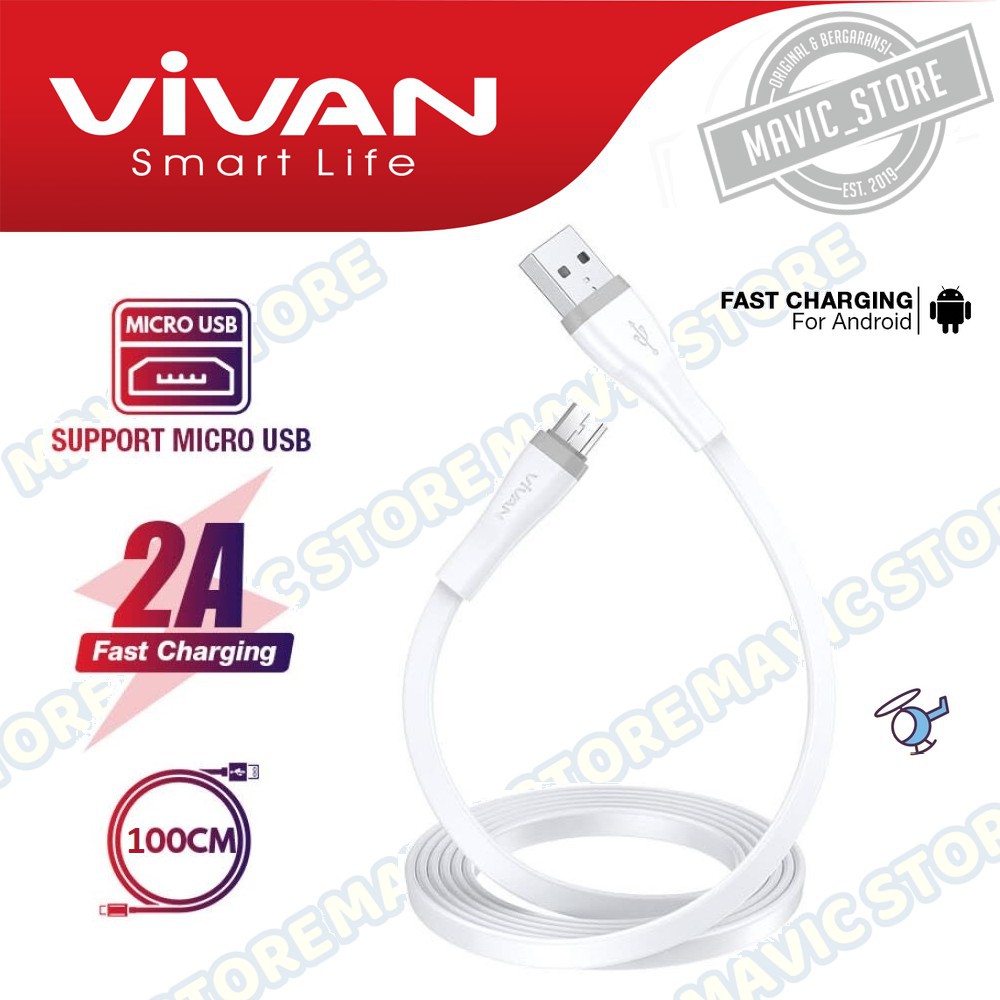 VIVAN SM100S Kabel Data Micro USB Fast Charging For Android 2A 1M - Garansi Resmi 1 Tahun