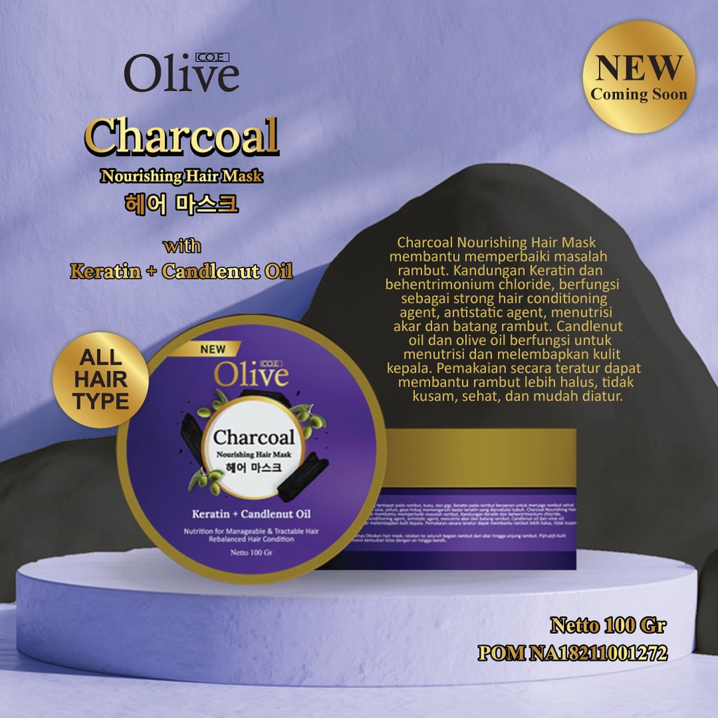[COD] SYB CO.E OLIVE HAIR MASK CHARCOAL New Noutrising Treatment Rambut dengan Kandungan Keratin + Candlenut Oil