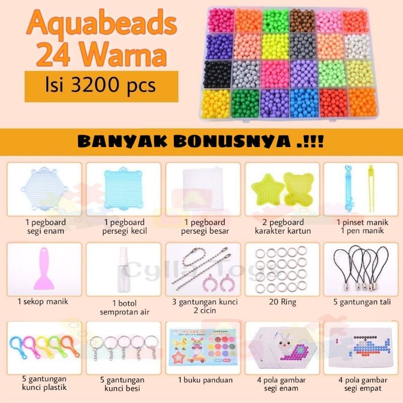 Aquabeads Mainan Edukasi Anak Kerajinan Tangan DIY Anak Magic Water Beads-Isi 3200pcs 24warna