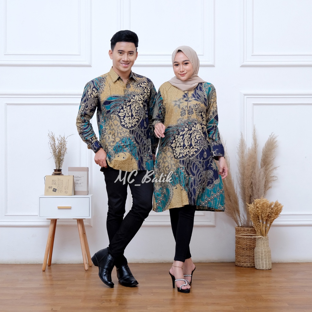 Batik Couple (MC Batik) - Baju Batik Couple Tunik Busui Friendly Full Kancing Depan Kemeja Lengan Panjang Ready Seragam Kantor M L XL XXL Jumbo